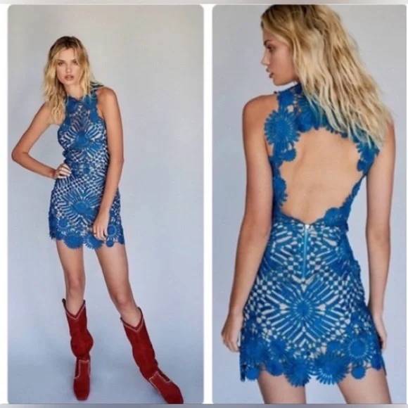 Free People x Saylor Presley mini party dress in aqua teal - Picture 3 of 10